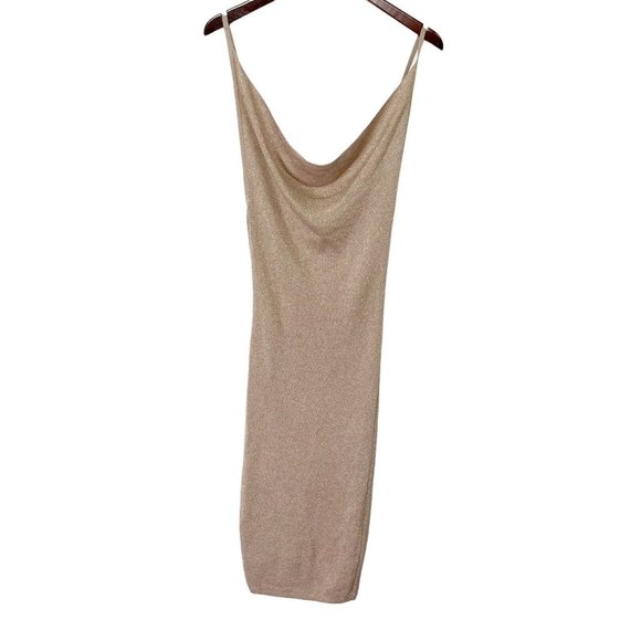 Superdown Womens Revolve Sabrina Knit Midi Dress Nude Metallic Lurex Knit Size S - Picture 2 of 11